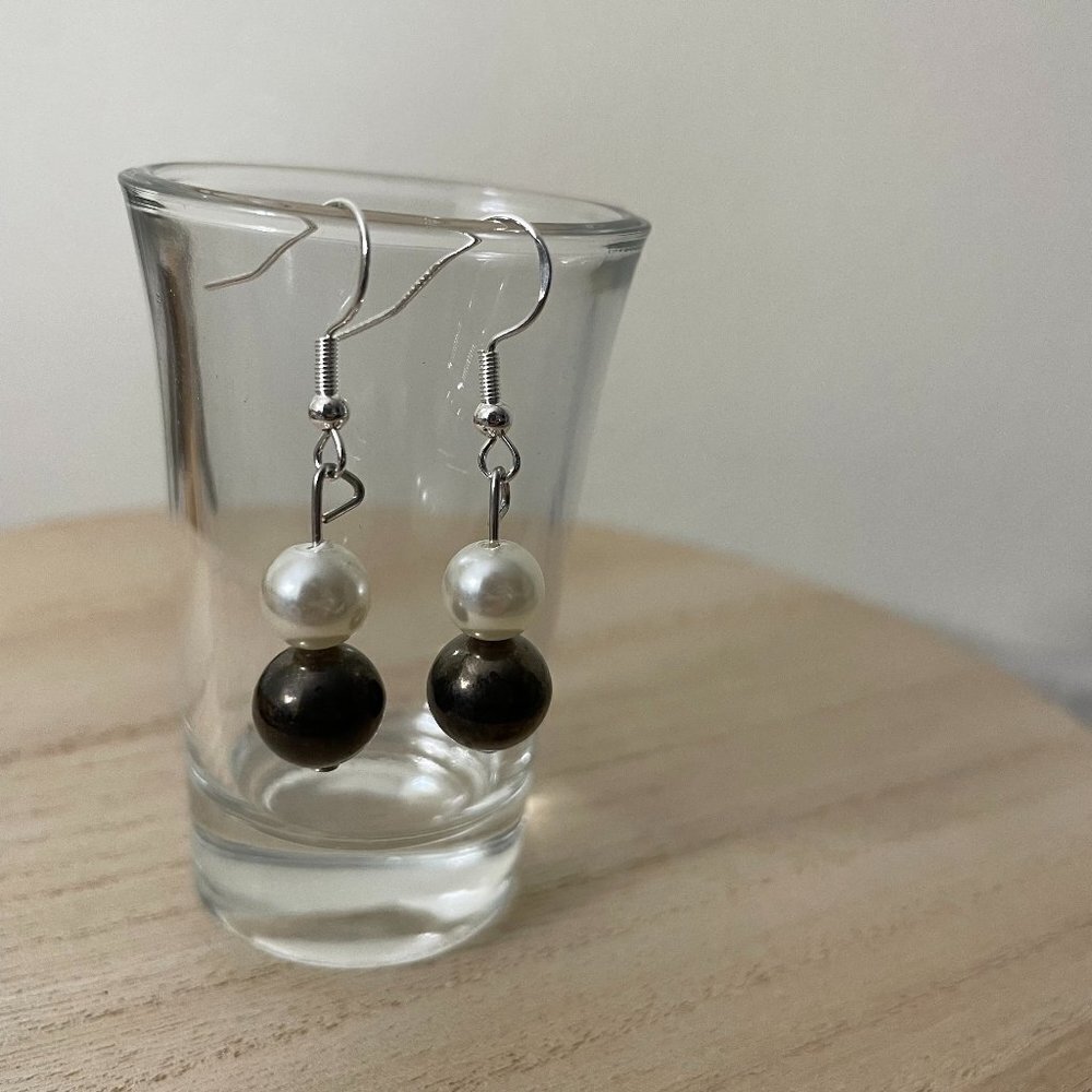 White Metallic Beaded Earrings